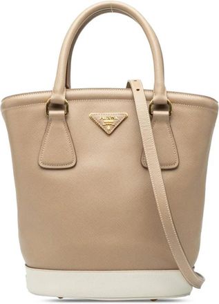 Prada Pre-owned Vintage Saffiano Leather Bucket Bag - Dames - Vintage Handtas - Bruin - ONE Size - Leer - Vintage