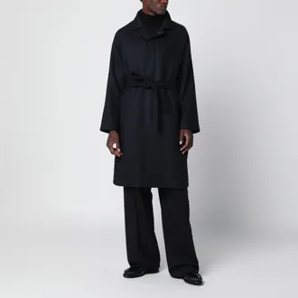 Tagliatore Cappotto blu in misto lana con cintura