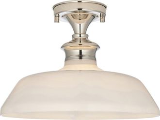Loops Semi Flush Ceiling Light Fitting - Bright Nickel Plate & Gloss Opal Glass Shade