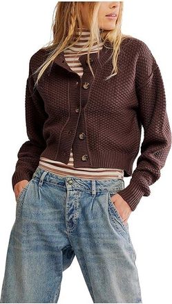 Free People Lila Cardi Womens Clothing Potting Soil : LG (Womens 12-14), Acrylic/Cotton