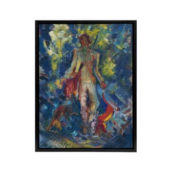 Artery8 Huntsman With Two Dogs Arnold Weisz Kubincan Black Framed Canvas Art in Blue | Size: W24 x H32