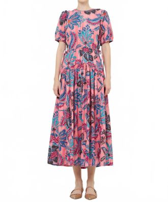 Oliphant Piped Puff Sleeve Maxi Dress In Rose