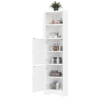 STILVORA Armario De Ba&ntilde;o Esquinero Con 2 Puertas, 2 Huecos Abiertos Y Estante Ajustable, En Mdf, 51.7&times;32&times;155.4 Cm, Blanco