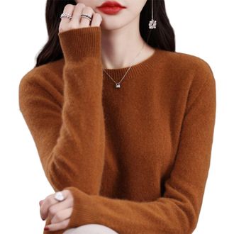 Generic Cashmere Sweaters for Women 100% Cashmere Crew Neck Soft Long Sleeve Pullover Sweater, Womens 100% Merino Wool Sweater (Caramel,S)