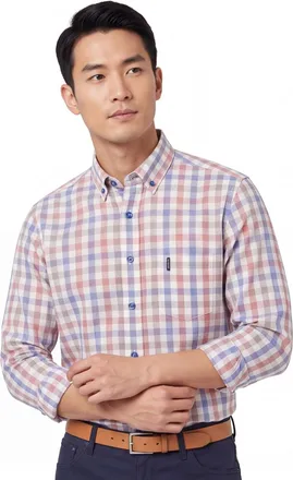 Giordano Overhemd Giordano geruit rood blauw met borstzak