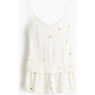 H&M Cotton Pointelle Pyjamas in White/lemons at Nordstrom, Size Xx-Small