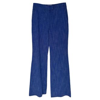 Galvan London Wide Leg Flared Trousers in Blue Tweed