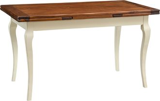 Biscottini International Biscottini - Mesa De Comedor Extensible De Madera Maciza De Tilo Estructura Con Efecto Blanco Envejecido Tablero De Nogal Talla