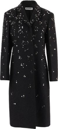 Jil Sander Black Reflective Embellished Wool Coat
