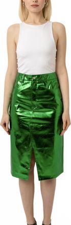 Amylynn Lupe High Waist Metallic Knee Length Skirt In Green