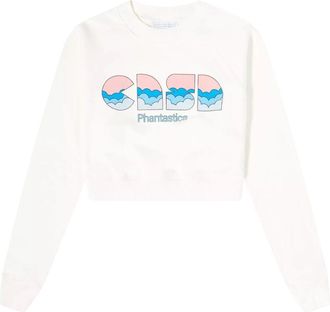 Casablanca Mens Casa Clouds Screen Printed Cropped White Sweatshirt Cotton - Size X-Small