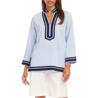 Karen Kane The St. Tropez Linen Blend Tunic in Pale Blue/Navy at Nordstrom, Size X-Large