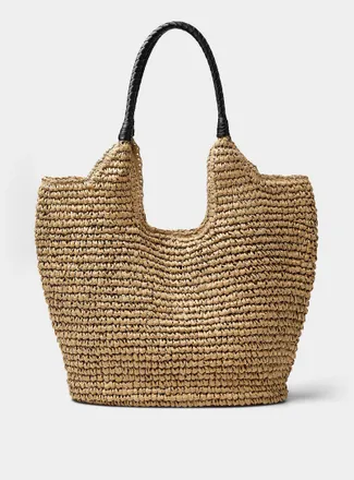 Simons Womens Braided tubular handle straw tote bag