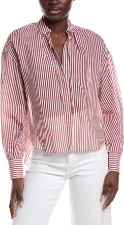 Brunello Cucinelli High-Low Tie Neck Silk-Blend Shirt