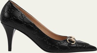 Gucci 85mm Erin Horsebit GG Leather Pumps
