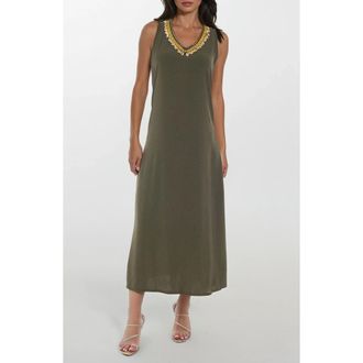 Bebe Cowrie Shell Embellished V-Neck Dress in Olive at Nordstrom Rack, Size X-Large