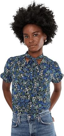 CeCe by Cynthia Steffe Short Sleeve V-Neck Tie Neck Top Womens Clothing Classic Navy : SM, Polyester