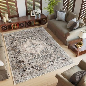 Tapiso Alfombra de polipropileno en crema, beige y marr&oacute;n 120x170 cm