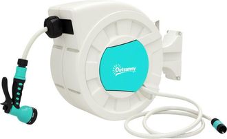 OUTSUNNY Enrollador De Manguera Para Jard&iacute;n 20+2 M Con Boquilla De 7 Funciones Bloqueo Retorno Autom&aacute;tico Y Giro De 180&deg; Gris Claro - Outsunny