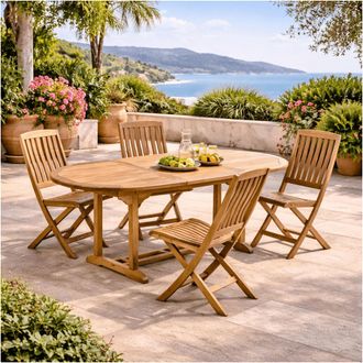 Wanda Collection Conjunto Mesa De Jard&iacute;n De Teca Ovalada Nina 160/210 Y 4 Sillas Lisato