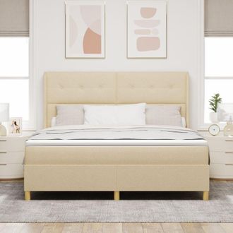 vidaXL Box Spring Bed with Mattress Cream 180 x 200 cm Fabric vidaXL
