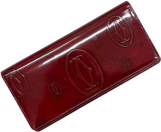 Cartier Red Color Leather Long Wallet (Bi-Fold) (Pre-Owned)