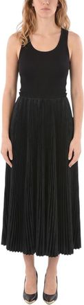 Balenciaga Black Pleated Scoop Neck Midi Dress