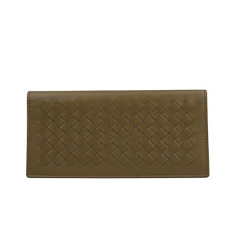 Bottega Veneta Mens Woven Long Light Brown Leather Bifold Wallet