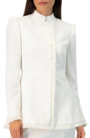 Ivonne Buttoned Blazer with Fringe Detail in Ivory at Nordstrom, Size 12