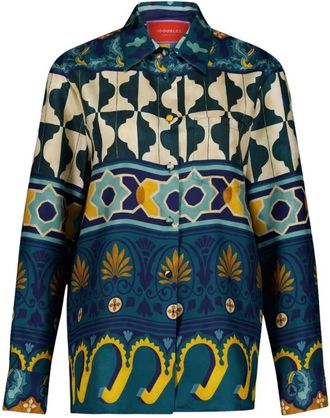 La DoubleJ Luxe Zijden Shirt met Koninklijke Motieven - Dames - Overhemden - Veelkleurig - XS - Overhemden