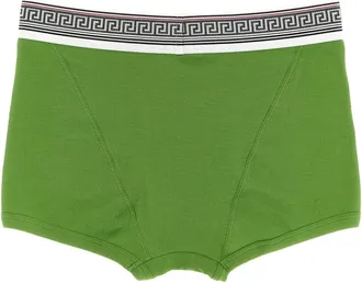 Versace Greca-Jacquard Ribbed Cotton Briefs - Green
