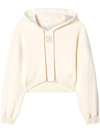 Off-white Felpa crop con ricamo - Bianco