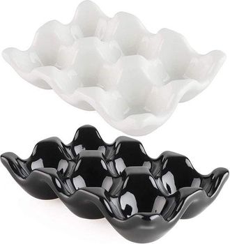 No Brand Bandeja De Cer&aacute;mica Para Huevos - 6 Compartimentos - Blanco Y Negro