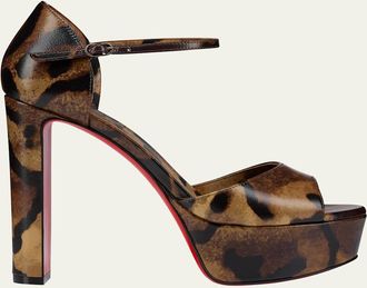 Christian Louboutin Sandaloo Leopard-Printed Leather Red Sole Platform Sandals