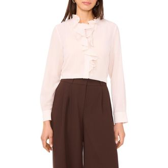 Vince Camuto Stripe Ruffle Button-Up Shirt in Birch at Nordstrom Rack, Size Xx-Large