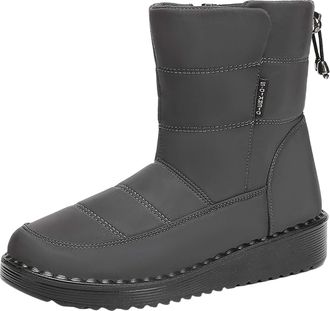 Generic Non+Slip+Boots Keep Warm Plush Deer Prints Flat Round Toe Lazy Suede Shoes Boots Ladies Boots Size 9 (Grey, 6.5)