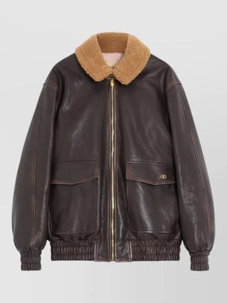 Valentino shearling collar coat elasticated cuffs hem