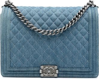 Chanel Pre-owned Womens Large Quilted Denim Boy Flap - Light Blue Textile - One Size