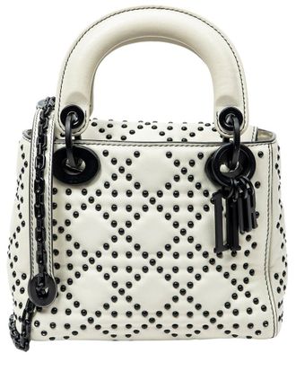 Dior Ivory & Black Cannage Studded Leather Mini Supple Lady Dior (Authentic Pre-Loved)