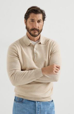 Brunello Cucinelli Cashmere knit polo shirt in Sand at Nordstrom, Size 56 It