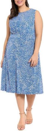 London Times Print Midi Dress in Blue/Ivory at Nordstrom Rack, Size 16W