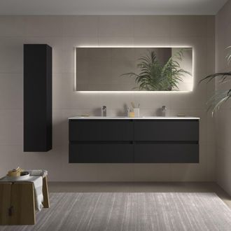 Cygnus Bath Mueble Ba&ntilde;o Bequia 160cm Y Lavabo Mineralsolid Negro 160x45x56