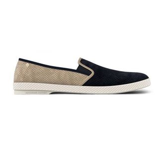 Rivieras Shoes Classic Match Suede Slip-On Loafer in Beige & Navy at Nordstrom, Size 44