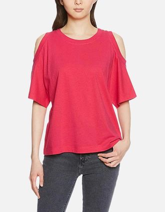 Diesel Womens DIESEL T MARIE Womens T Shirts Crew Neck Short Sleeve Cut Out Summer Party Tops - Pink - Size: 10/8