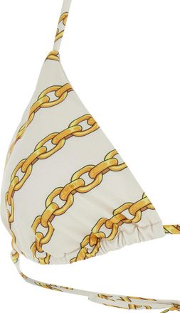 Versace Womens White Bikini Top With Chain Print Tech Fabric Stretch Swimwear Sea Clothing