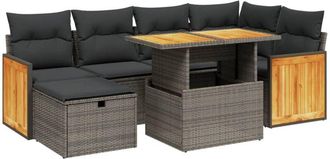 vidaXL Vidaxl - Set De Sof&aacute;s De Jard&iacute;n 7 Piezas Con Cojines Rat&aacute;n Pe Gris