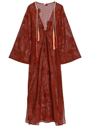Johanna Ortiz Palm Veil Embroidered Cotton-blend Maxi Dress - Red - S (UK8-10 / S)
