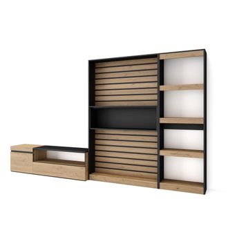 Skraut Home Muebles De Sal&oacute;n Para Tv, Conjunto De Muebles Comedor, 320x186x35cm, Mueble Televisi&oacute;n, Estilo Moderno, Roble Y Negro - Skraut Home