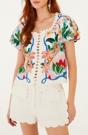 Farm Rio Garden of Life Floral Print Blouse in Off-White at Nordstrom, Size Xx-Small