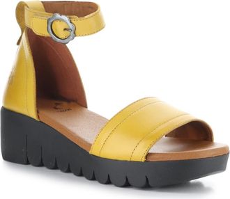 FLY London Voik Ankle Strap Platform Wedge Sandal in Mustard at Nordstrom, Size 10-10.5Us